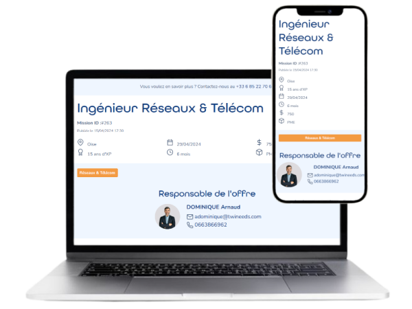 PC et portable montrant un site d'intermédiation pour consultants freelances et entreprise